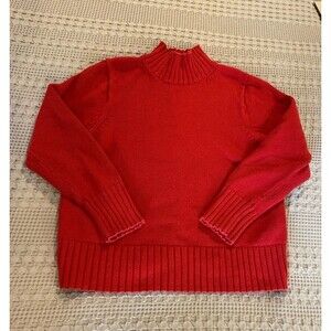 J.Crew Sweater Turtleneck Size Large Red Ribbed Knit 100% Cotton Winter Wear